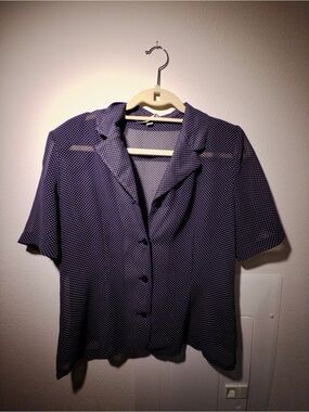 Vintage Tailored Coquette Polka Dot Button-Up Blouse